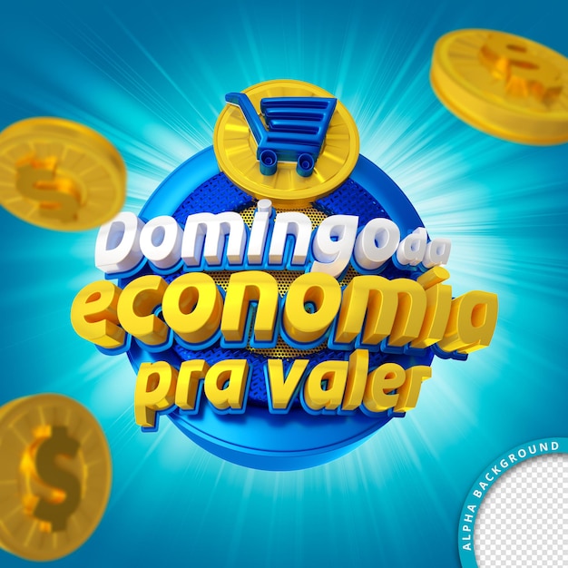 3D-zegel in het Portugees voor de samenstelling van de economie op zondag voor echte detailhandel en supermarktverkopen