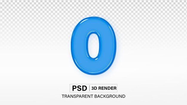3d Zero Number 0 Efekt niebieskiego szkła izolowany na przezroczystym tle