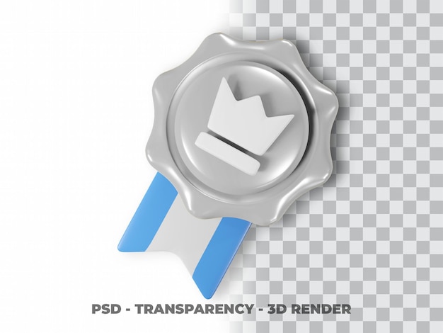 PSD 3d zilveren medaille pictogram met transparante achtergrond