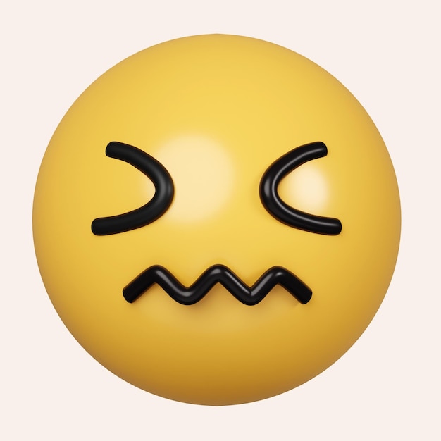 3d Zmieszany emoji z żółtą twarzą zmarszczył zmięte usta, frustrację, wstręt i smutek