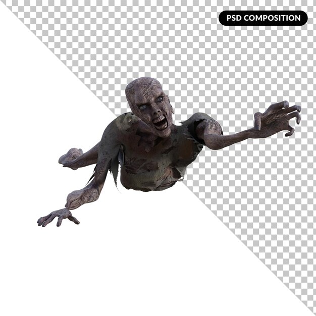 Psd premium di rendering 3d isolato zombie 3d