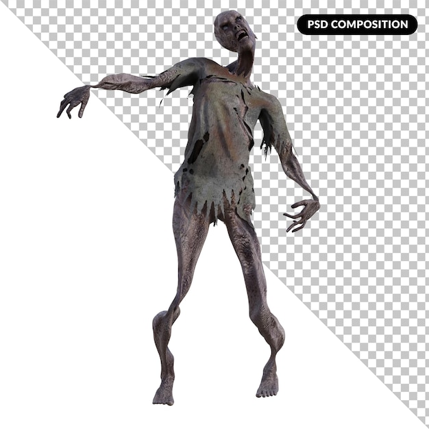 PSD 3d zombie isolated 3d rendering premium psd