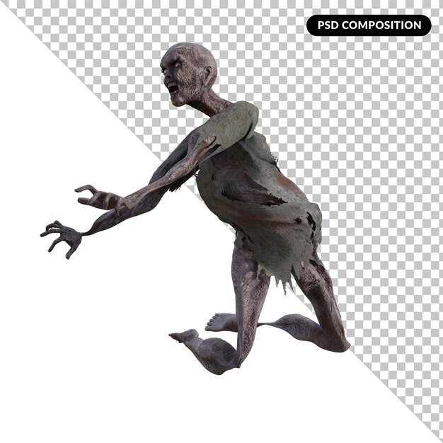 PSD 3d zombie isolated 3d rendering premium psd