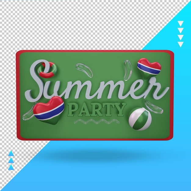 3d zomerfeest dag liefde gambia vlag rendering vooraanzicht