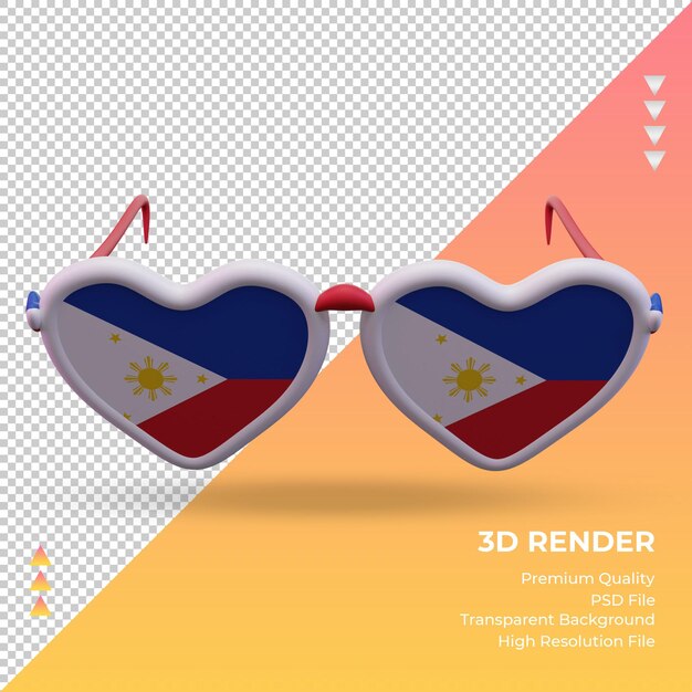 3d-zonnebrillen houden van de vlag van de filipijnen die vooraanzicht weergeven