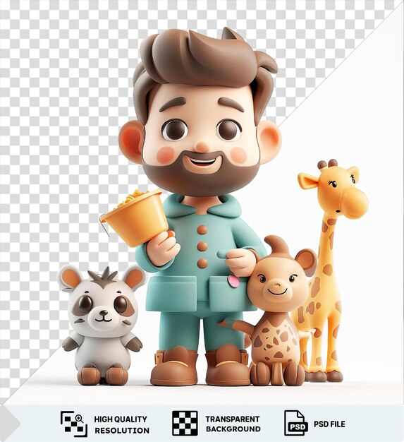 PSD 3d zookeeper cartoon feeding animals psd png