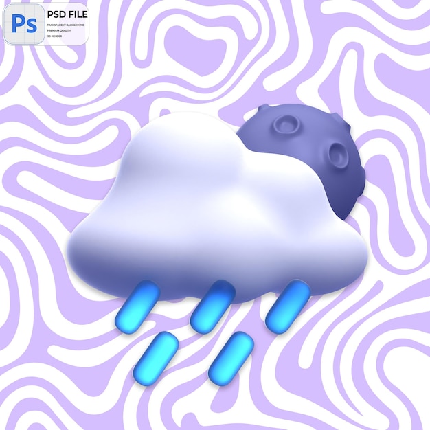 PSD 3d zware regen's nachts render icon geïsoleerd png illustratie psd sjabloon