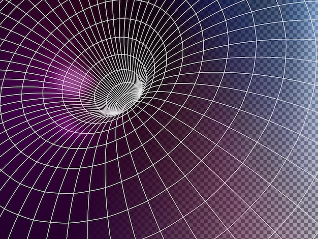 3d zwart gat of kleur draadframe wormgat Futuristische neon laser raster tunnel trechter of portaal op donkere achtergrond Abstract geometrisch mesh grafische illusie van lijn vervorming Hyperspace