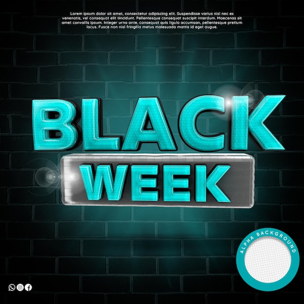 3d zwart week-logo voor retailcampagne premium samenstelling