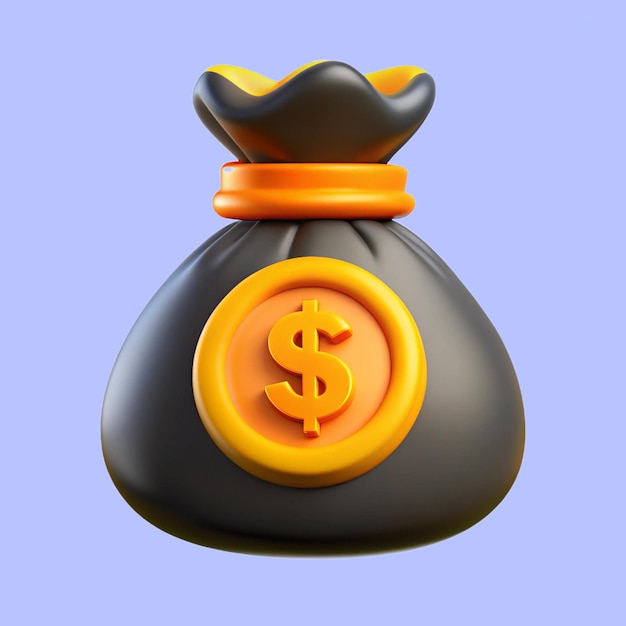 3d zwarte en oranje munt zak met geld