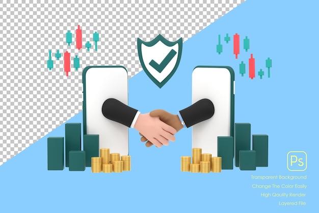 3dbusinessman shaking hands through smartphone screens concluding a contract via the internet