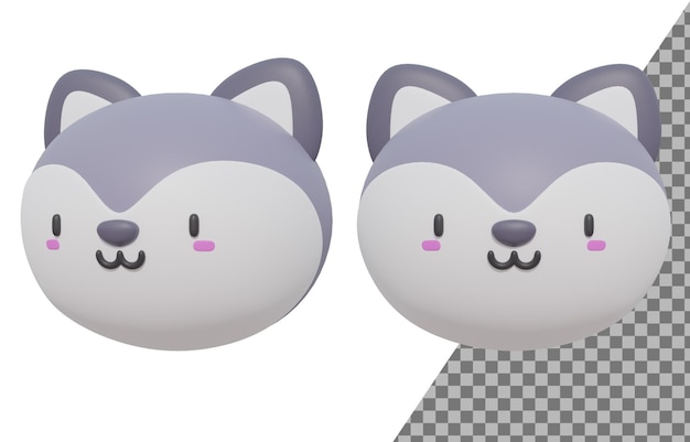 3dcutewolfcartoonhead 3d render 3d illustration