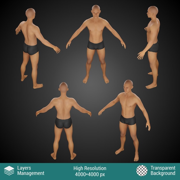 PSD 3レンダリング現実的な人々男性視点様々な上面図