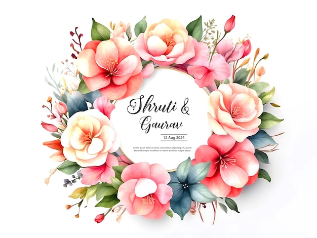 PSD 3dスタイルの水彩の結婚式の招待状のグリーティングカード