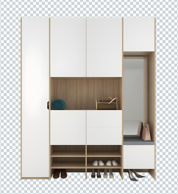 PSD 4-column modern white wooden storage and shoe rack transparent