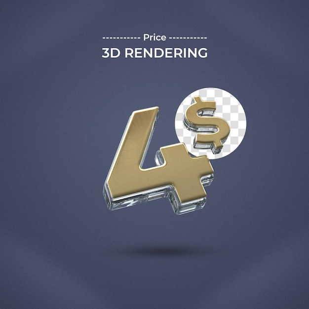 4 dollars 3d rendering with transparent background