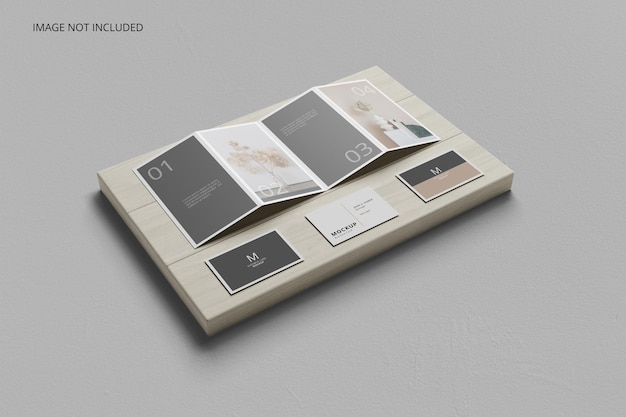 4 fold brochure and business card mockup