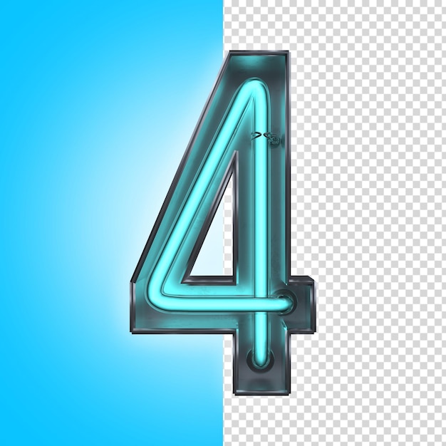 PSD 4 four neon 3d number