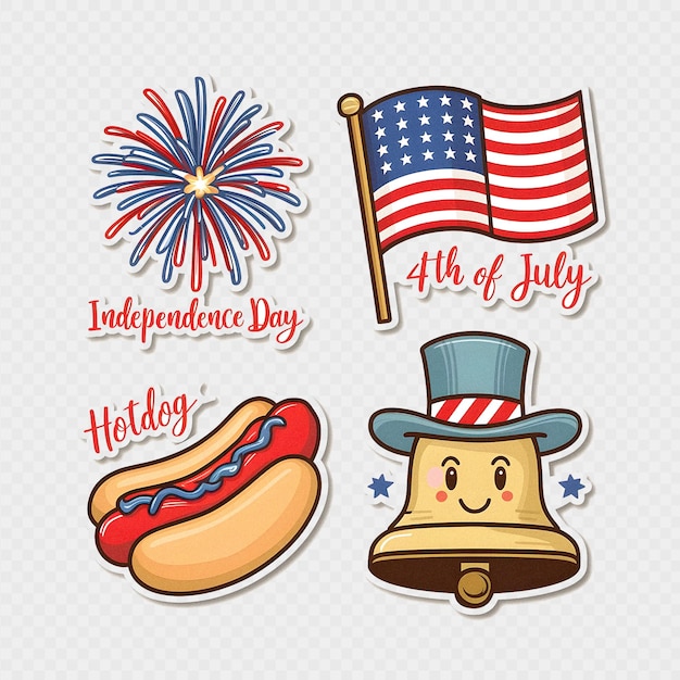 4 juli Amerikaanse Onafhankelijkheidsdag Sticker Set Transparante achtergrond