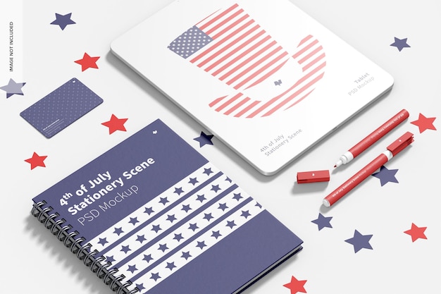 4 juli stationery scene mockup, perspectief