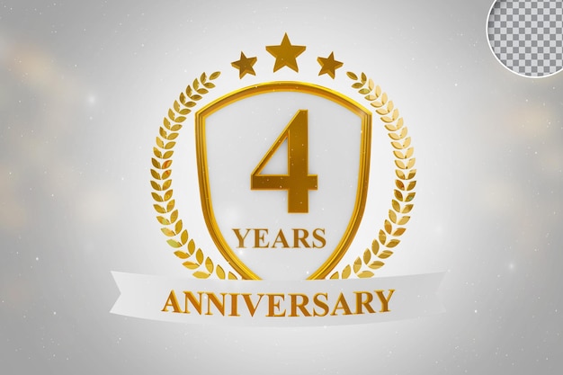 PSD 4-letnia rocznica szablon złota renderowania 3d na białym tle