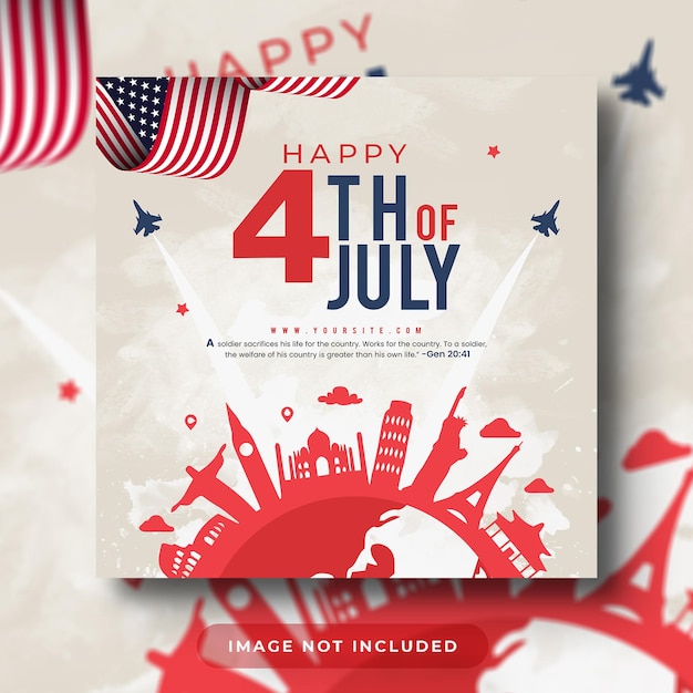 PSD 4 lipca projekt postu w mediach społecznościowych z okazji amerykańskiego dnia niepodległości