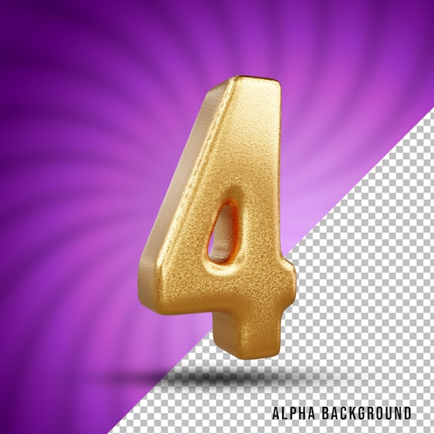 4 number 3d gold text effect