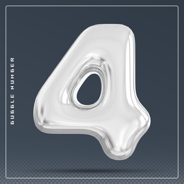 4 number bubble silver 3d render