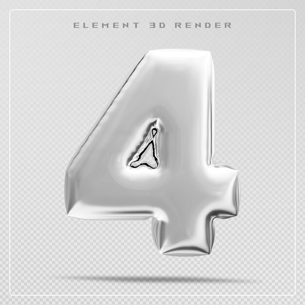 4 number bubble silver 3d render