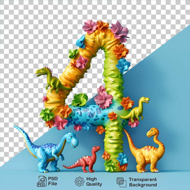 4 number with dinosaur cartoon style isolated on transparent background include png file