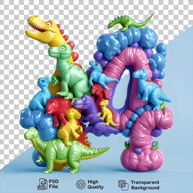 PSD 4 number with dinosaur cartoon style isolated on transparent background include png file