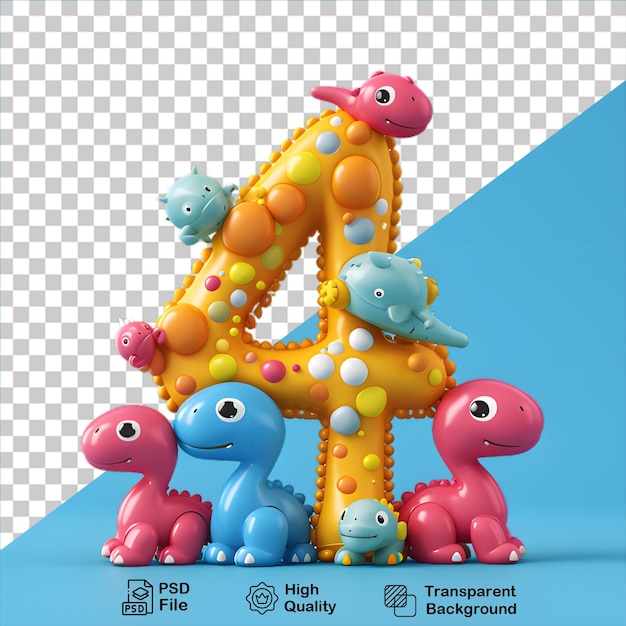 PSD 4 number with dinosaur cartoon style isolated on transparent background include png file