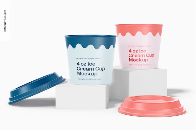 4 oz ice cream cups mockup, opened