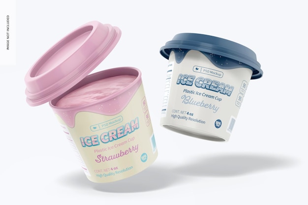 PSD 4 oz plastic ice cream cups mockup, falling