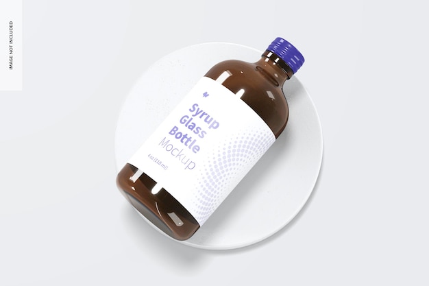 4 oz syrup glass bottle mockup, top view
