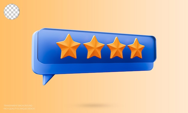 PSD 4 star rating 3d icon. 4 star review tag