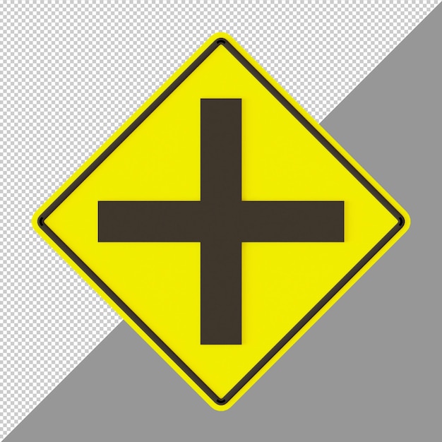 4 way intersection ahead road sign 3d render illustration