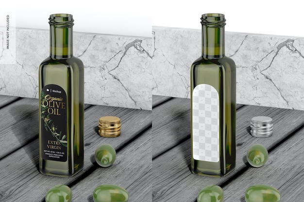 Mockup di bottiglia di olio d'oliva da 40 ml, aperta