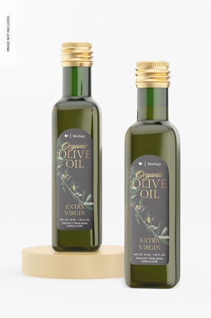 Bottiglie di olio d'oliva da 40 ml mockup, in piedi e cadute