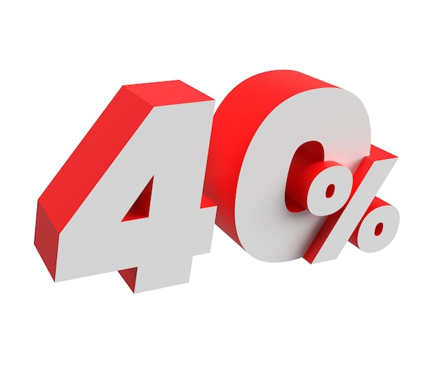 40 percent digit 3d number in a light side perspective white and red transparent background