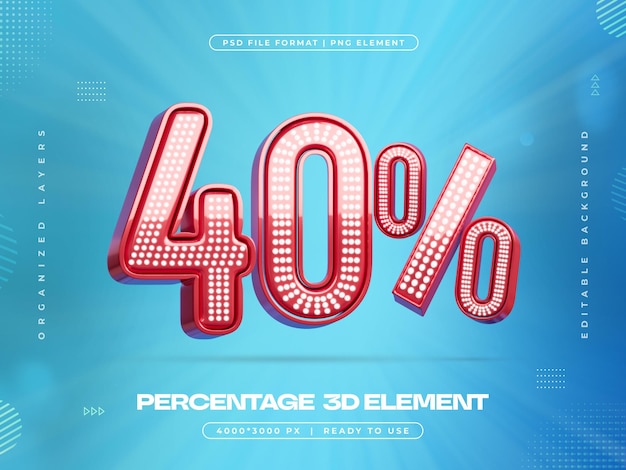 PSD 40 percent discount isolated 3d render illustration