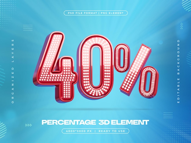 PSD sconto del 40 per cento isolato 3d render illustration