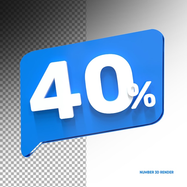40 percento di sconto sul simbolo di vendita 3d realizzato con rendering 3d blu realistico