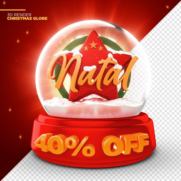 40% di sconto sull'offerta promozionale christmas globe 3d render isolated