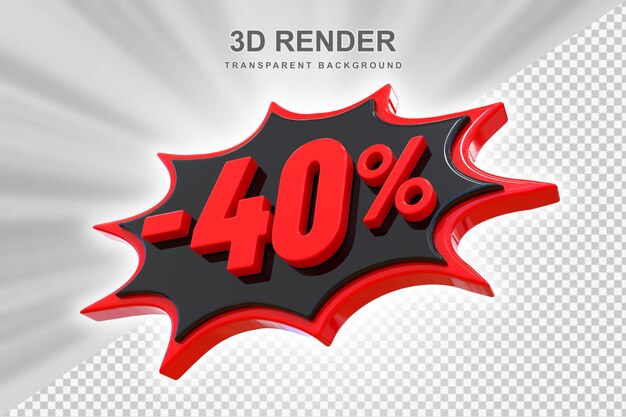 PSD sconto del 40% sull'etichetta 3d