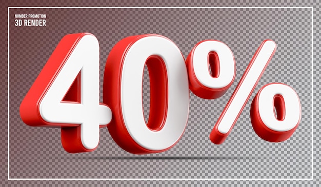 40 procent korting op promotie rood-wit 3D-rendering