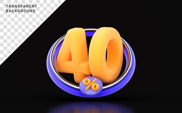 40 Procent Zniżki W Kręgu Pierścienia Na Ciemnym Tle Koncepcja Renderowania 3d Dla Dużej Oferty Zakupów