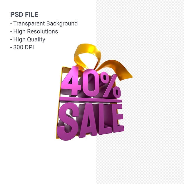 40% sale with bow and ribbon 3d design isolated