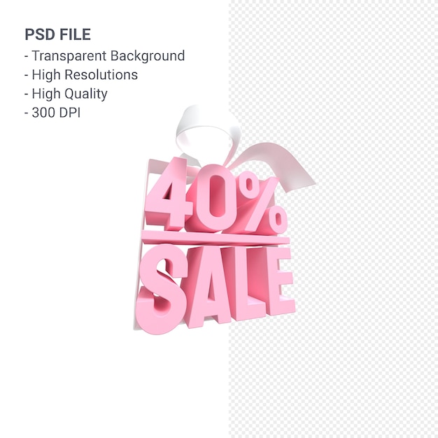 40% sale with bow and ribbon 3d design isolated