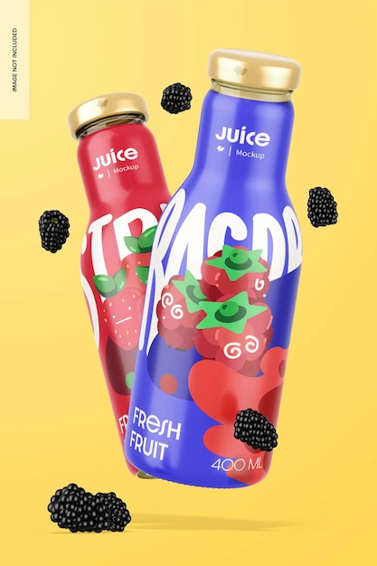 400 ml juice bottles mockup falling